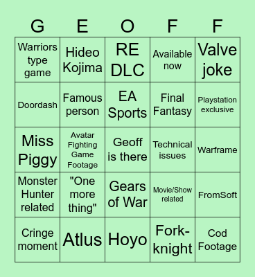 Summer Game Fest Bingo Card