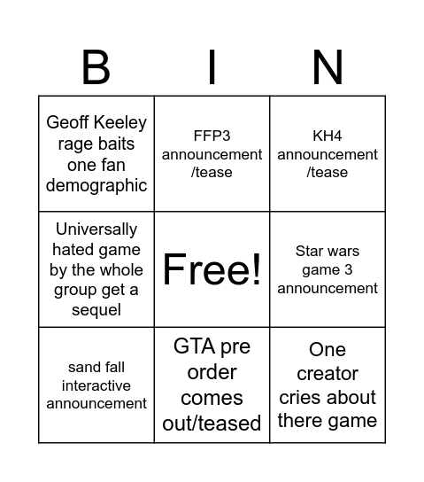 Untitled Bingo Card