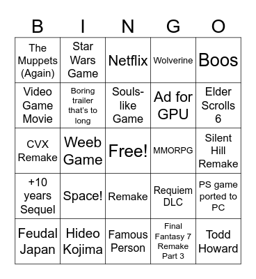 Summer Games Fest Bingo Card