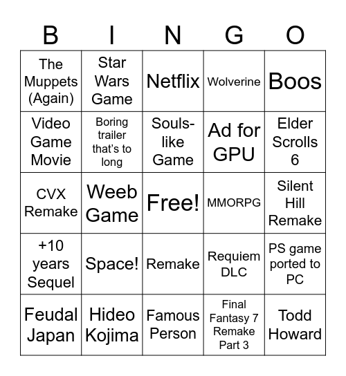 Summer Games Fest Bingo Card