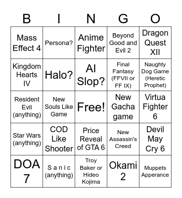 Summer Games Fest 2026 Bingo Card
