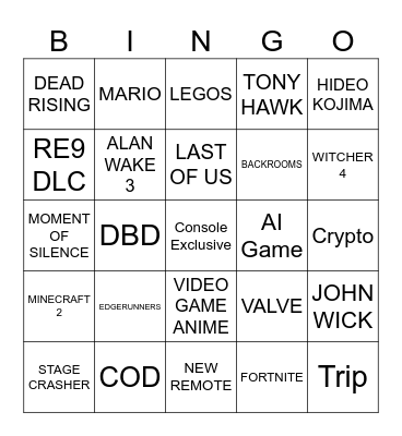 Games Bingo Card