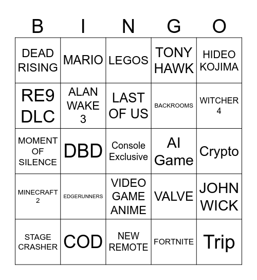 Games Bingo Card
