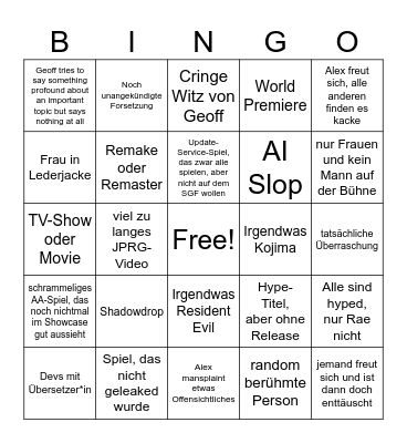 Summer Game Fest Bingo Card