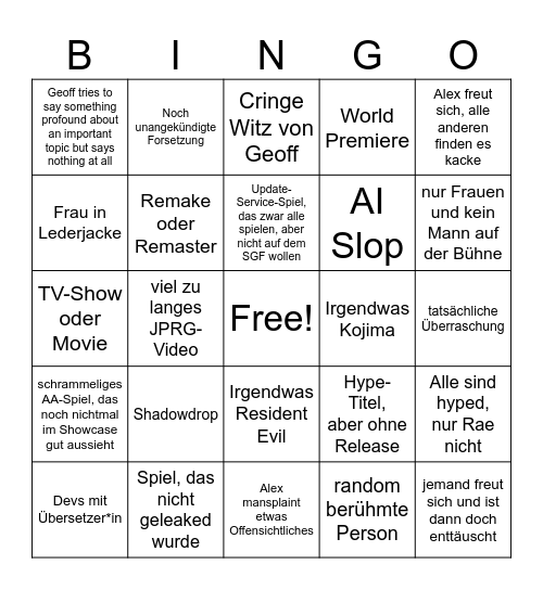 Summer Game Fest Bingo Card