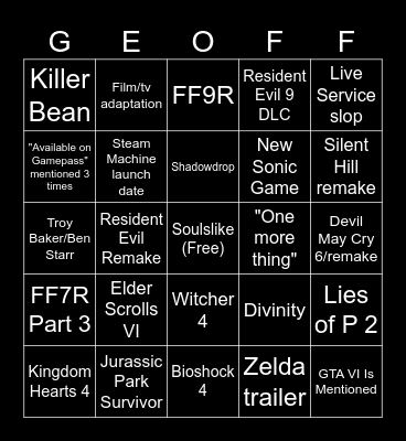 SGF Bingo Card