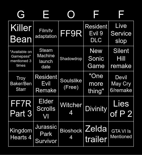 SGF Bingo Card