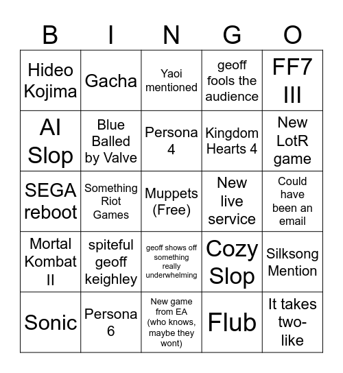 Summer Games Fest Bingo Card