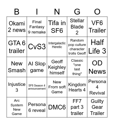 Summer Games Fest Bingo Card