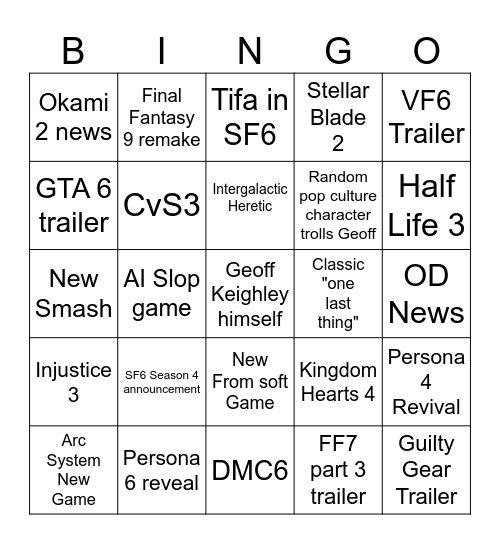Summer Games Fest Bingo Card