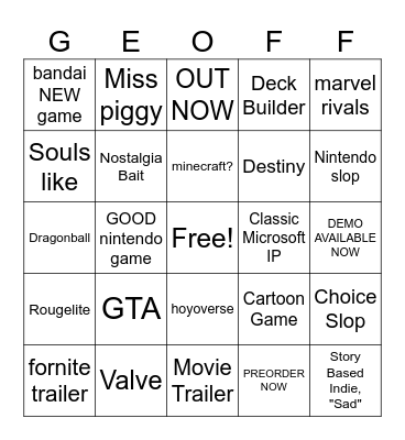SGF 2026 Bingo Card
