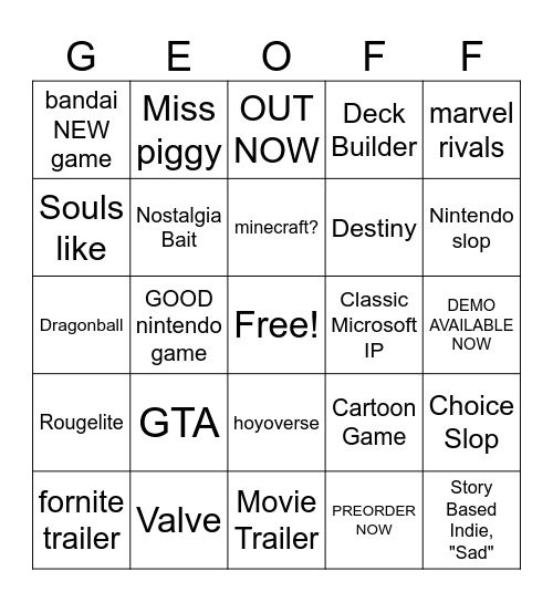 SGF 2026 Bingo Card
