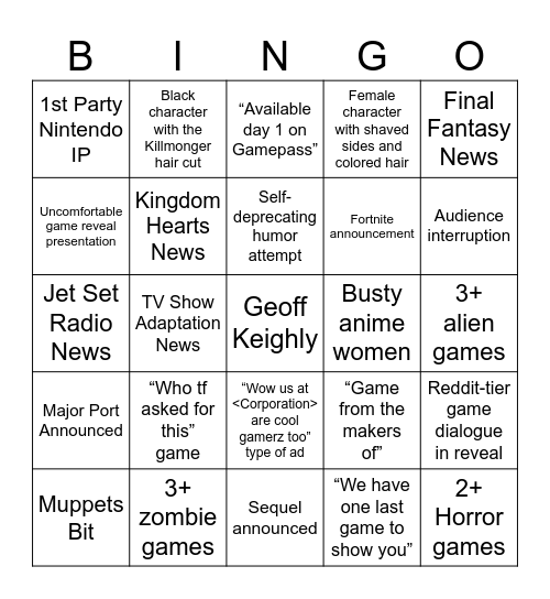 Summer Games Fest Bingo Card