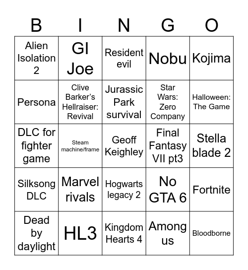 Summer Games fest Bingo Card