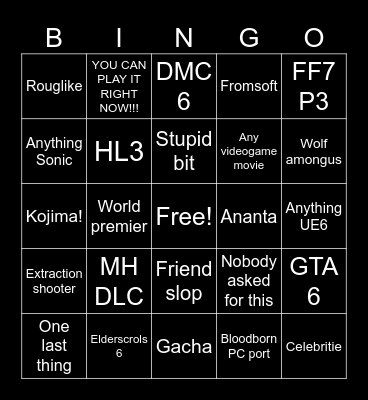 Summer games fest Bingo Card