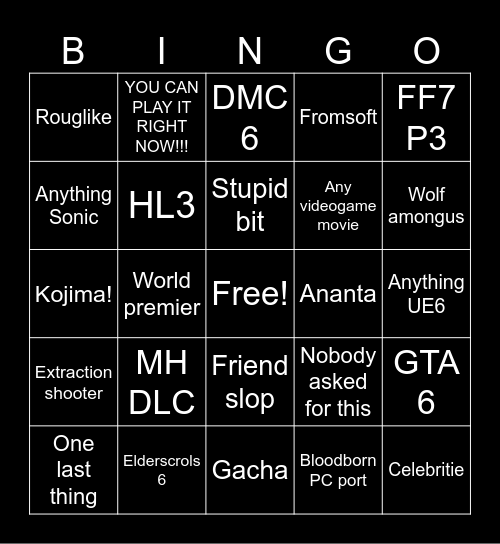 Summer games fest Bingo Card
