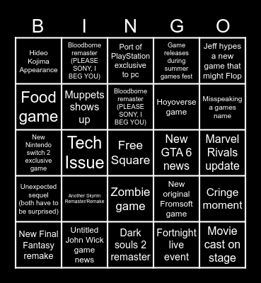 Summer Games Fest Bingo Card