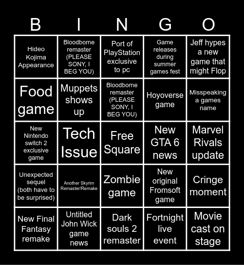 Summer Games Fest Bingo Card