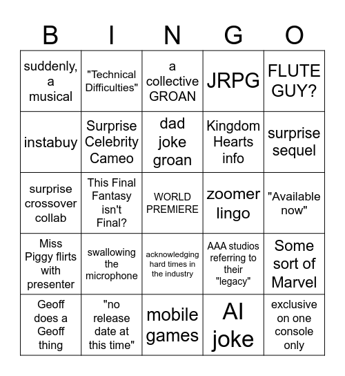 SGF Bingo Card