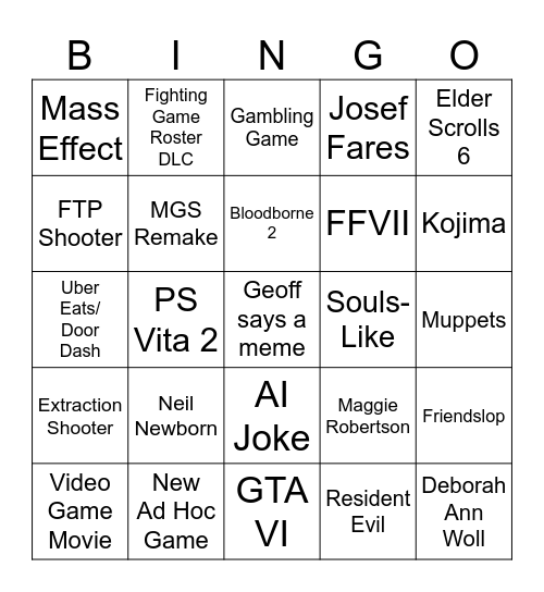 SGF 2026 Bingo Card