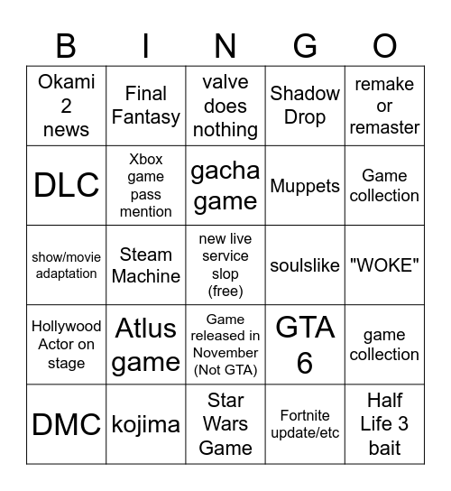 Summer Games Fest 2026 bingo Card