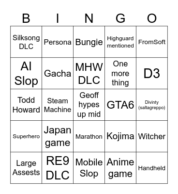 Summer Games Fest Bingo Card