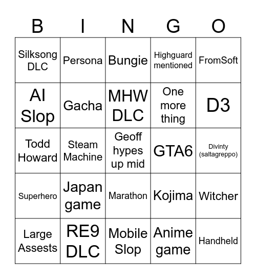 Summer Games Fest Bingo Card