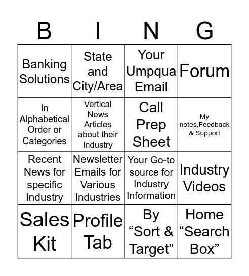 VERTICAL IQ - UMPQUA BANK By Victor Melnik and Ruby Elwood Bingo Card