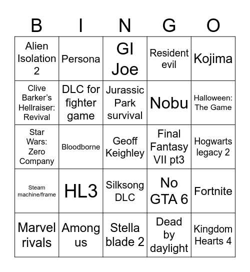Summer Games fest Bingo Card