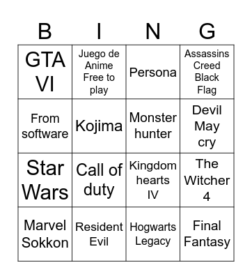 Summer game fest Bingo Card