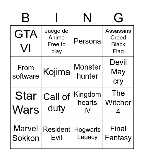 Summer game fest Bingo Card