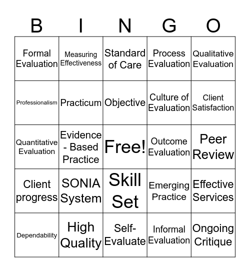 Evaluation Bingo Card