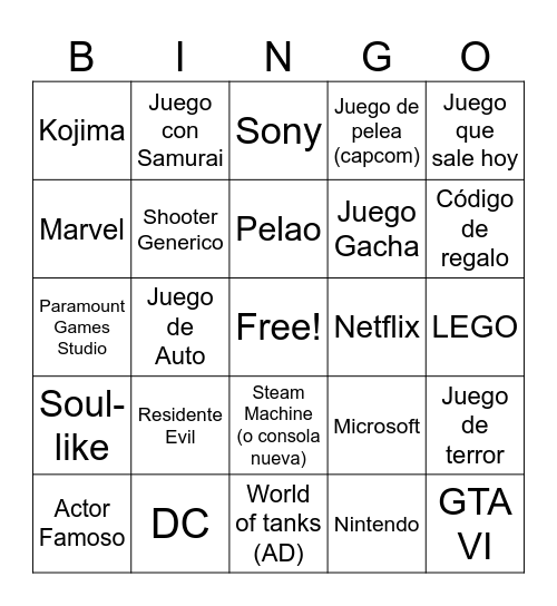 Summer GameFest Bingo Card