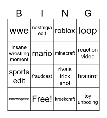 YouTube Shorts Bingo Card