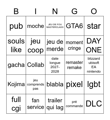 summer game fest Bingo Card