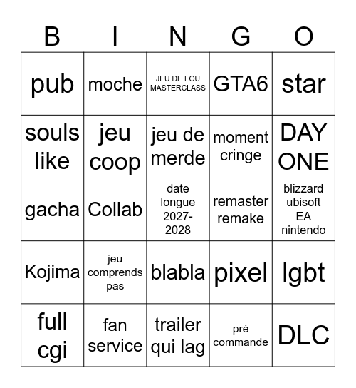 summer game fest Bingo Card
