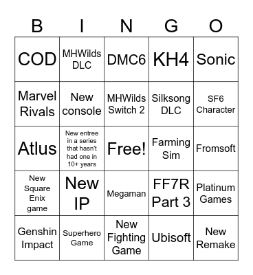 gameshow Bingo Card
