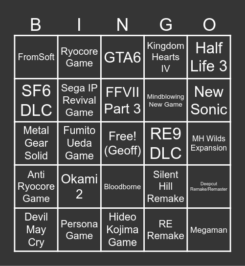 Summer Games Fest 2026 Bingo Card