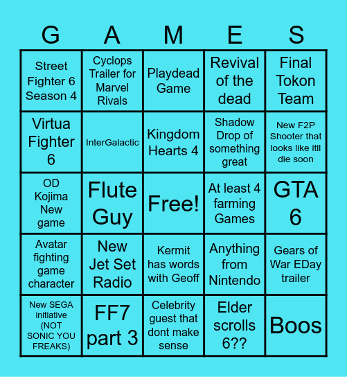 Summer Games Fest Bingo Card
