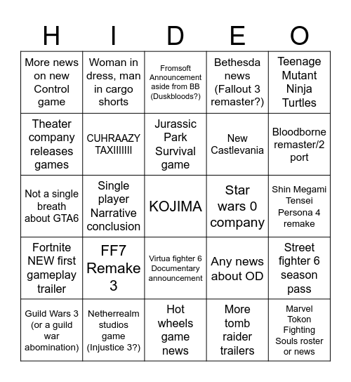 SGF Bingo Bonanaza Bingo Card