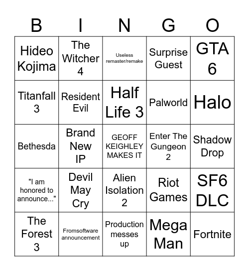 Summer Games Fest Bingo Card