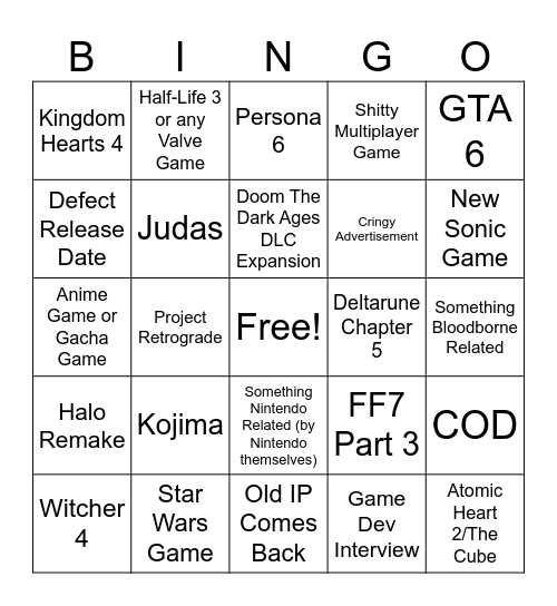 Fluffkey's Summer Game Fest 2026 Bingo Card
