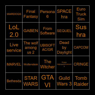 Summer Game Fest Bingo Card