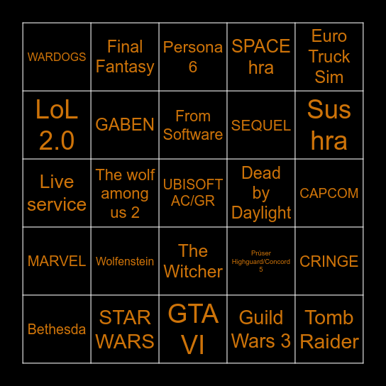 Summer Game Fest Bingo Card