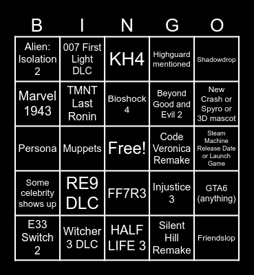 Summer Game Fest 2026 Bingo Card