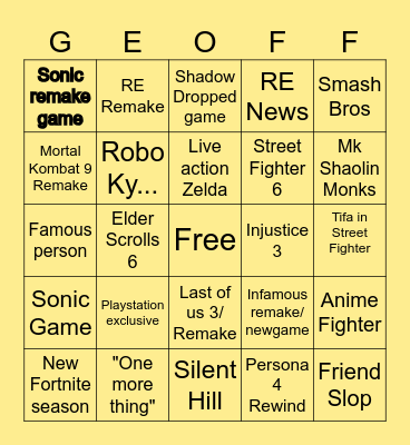 Summer Game Fest Bingo Card
