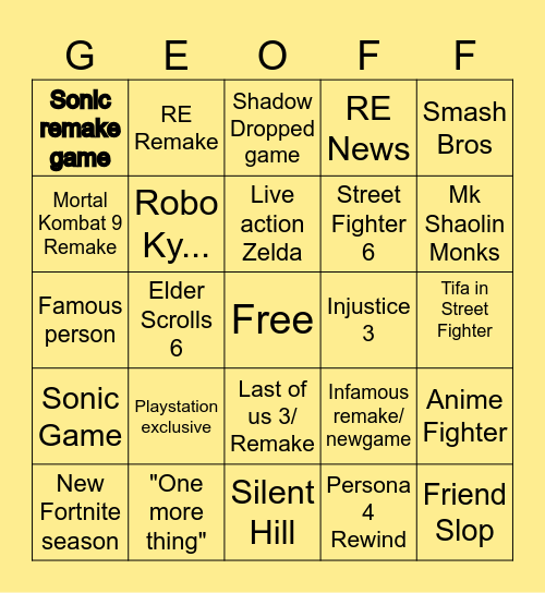 Summer Game Fest Bingo Card