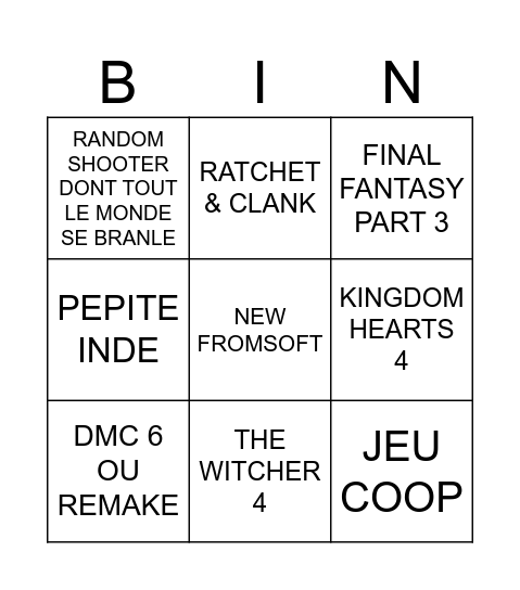 SUMMER GAME FEST Bingo Card