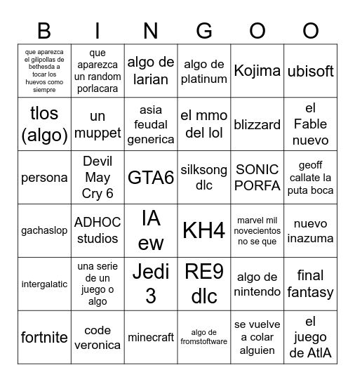 bingo summer games fest Bingo Card