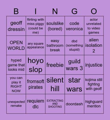 summer game fest Bingo Card